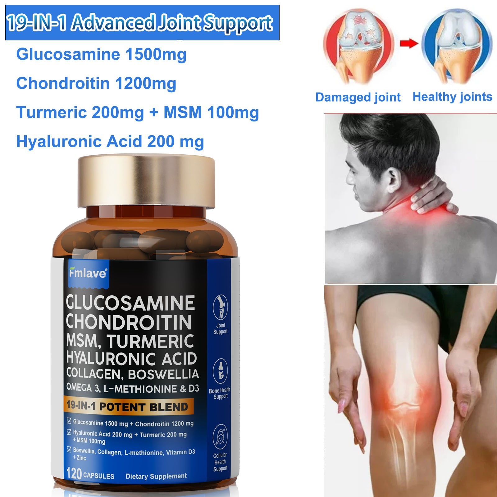 2 Pack Glucosamine Chondroitin Turmeric MSM Triple Strength Joint Support 240ct