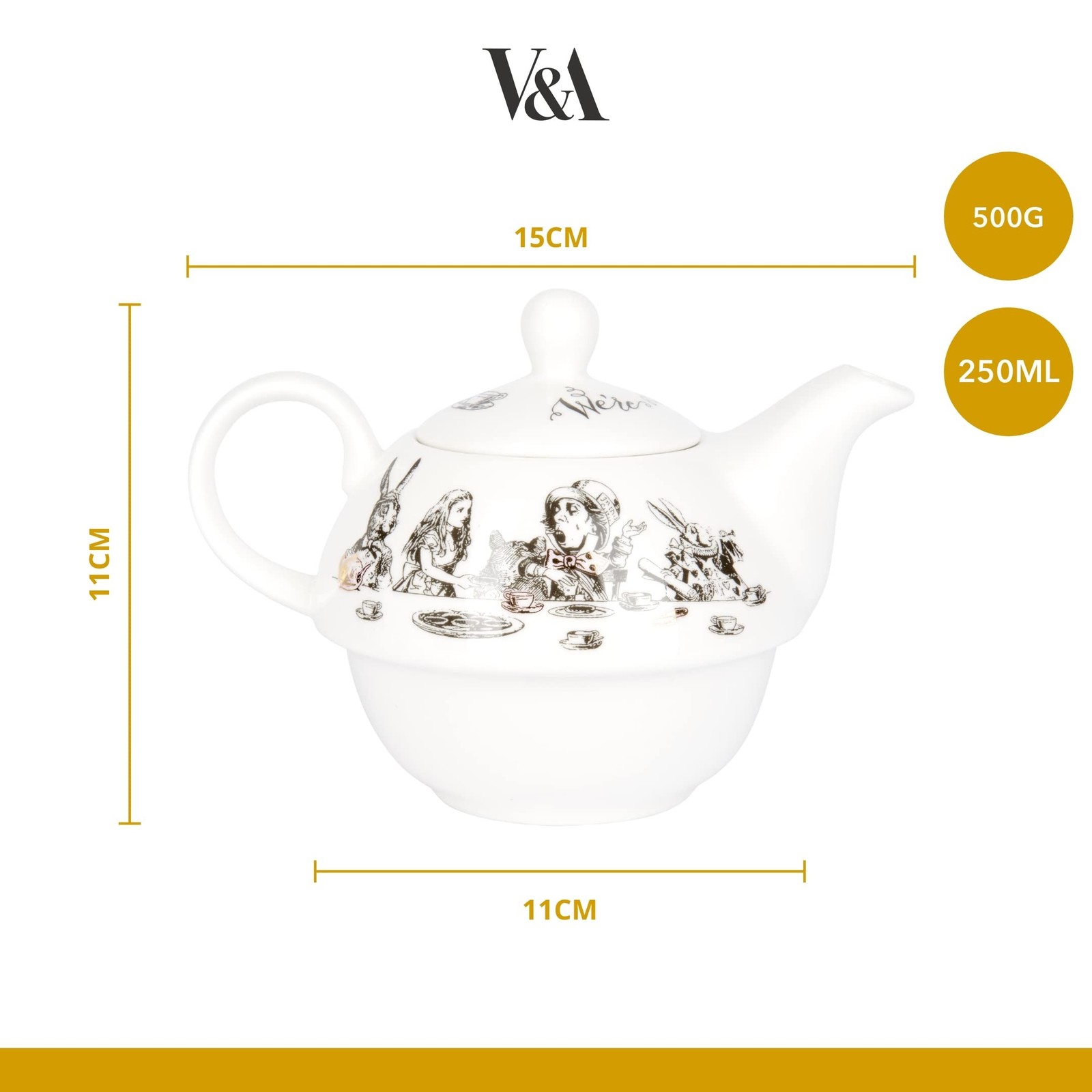 V&A Alice in Wonderland Teapot and Cup Set For 1 in Gift Box, Fine China Tea …