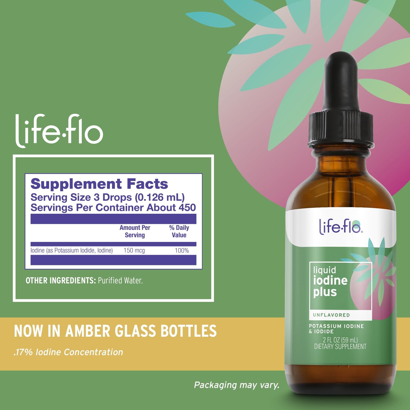 Life-flo Liquid Iodine Plus 150 mcg, 2 Fl Oz (Pack of 1), No Color