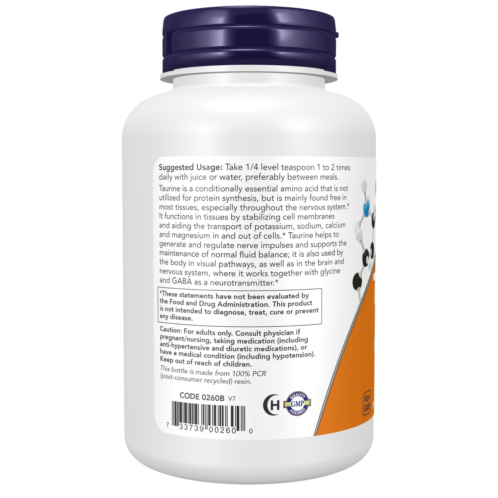 NOW Foods Supplements, Taurine Pure Powder, 8 Ounce (Pack of 1), Off White