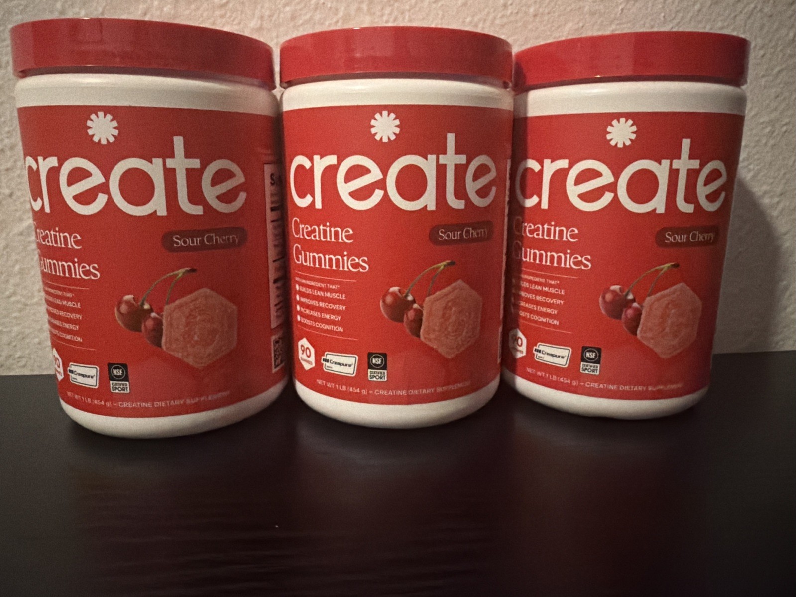 (3 Unit) Create Creatine Monohydrate Gummies, Sour Cherry ￼ 270 unit Nsf Cert