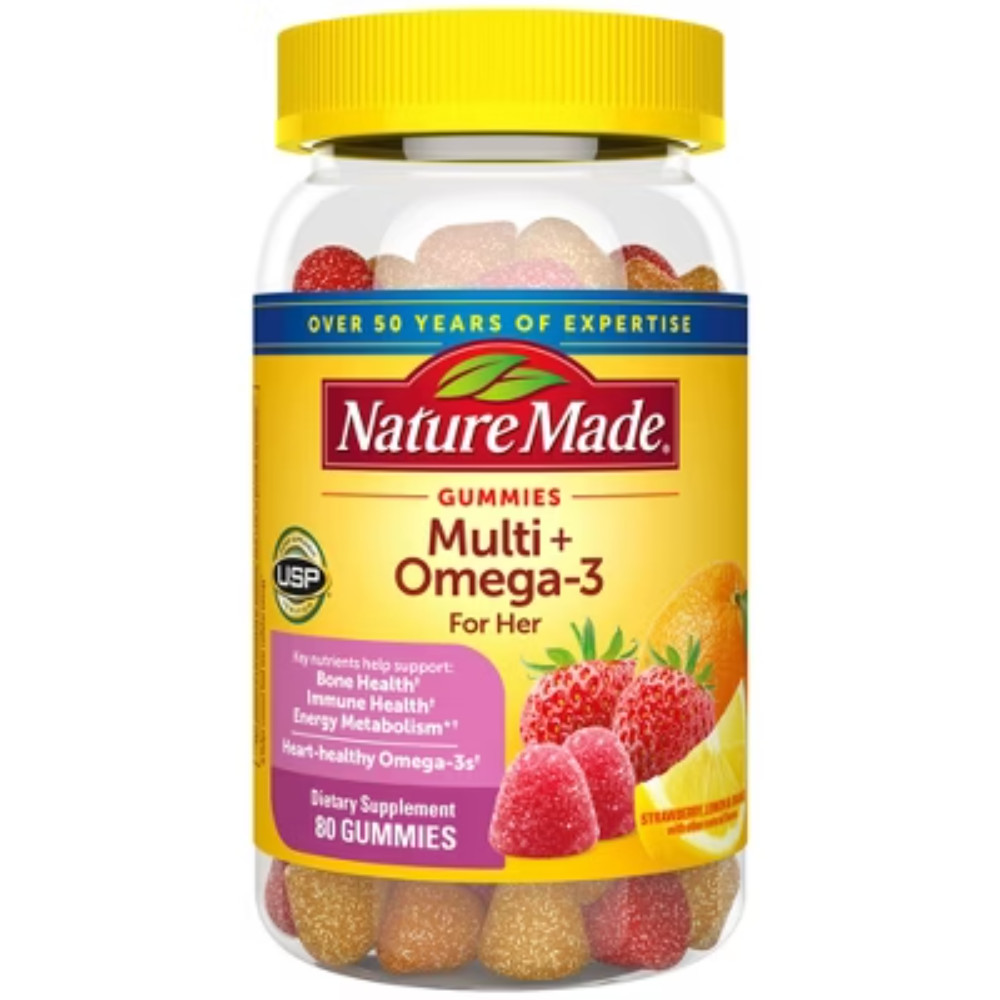 Nature Made Multi for Her + Omega-3 Gummies – Lemon, Orange & Strawberry