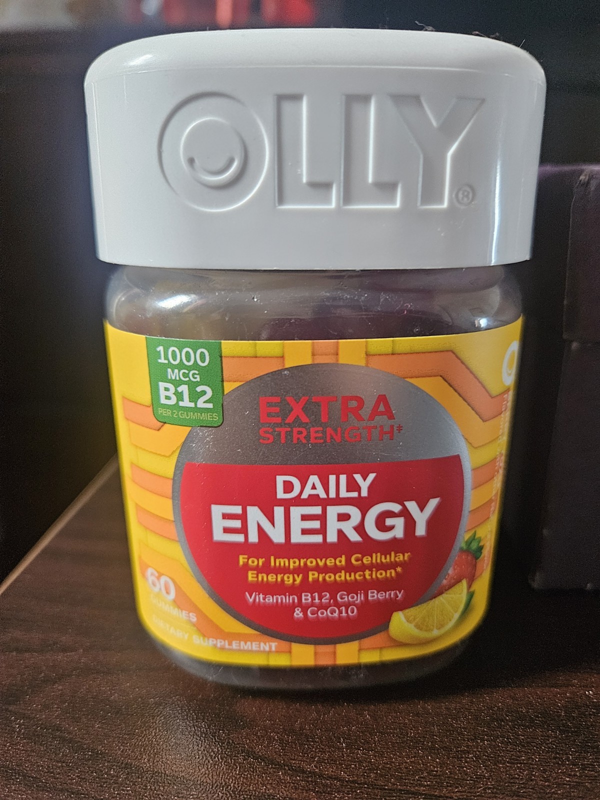 OLLY Extra Strength Daily Energy Gummy, Caffeine Free, 1000mcg Vitamin B12 60 Ct