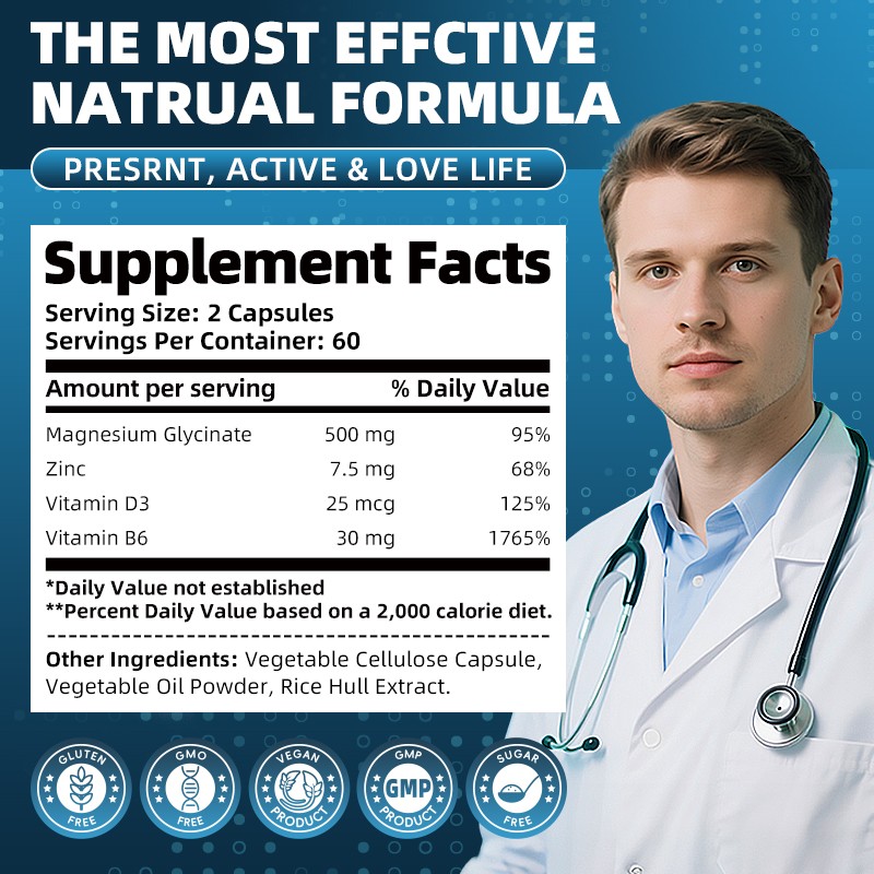 Magnesium Glycinate 500mg Capsules Gentle on Stomach For Sleep, Stress Relief