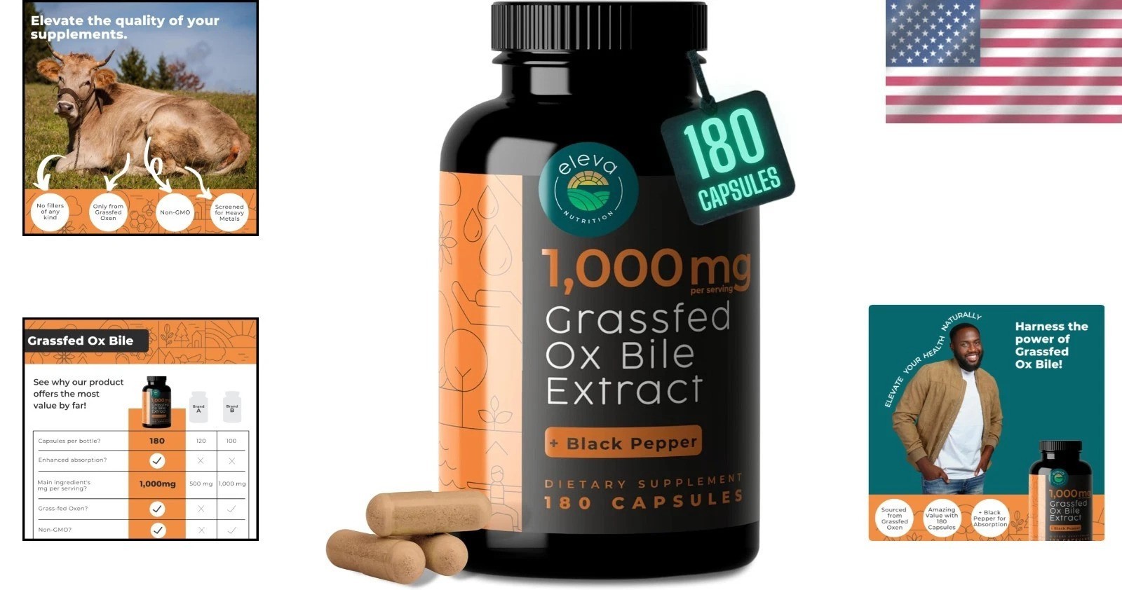 Grass-Fed Ox Bile Extract 1000mg — Digestive Support Capsules with Black Pepp…