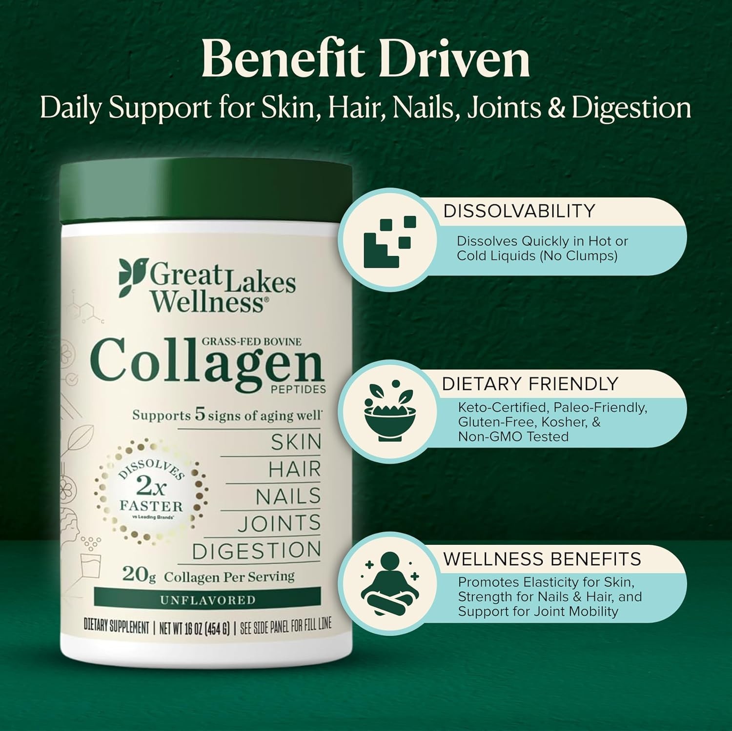 Great Lakes Wellness Collagen Peptides Powder – Supports Aging, Skin, Hair, N…