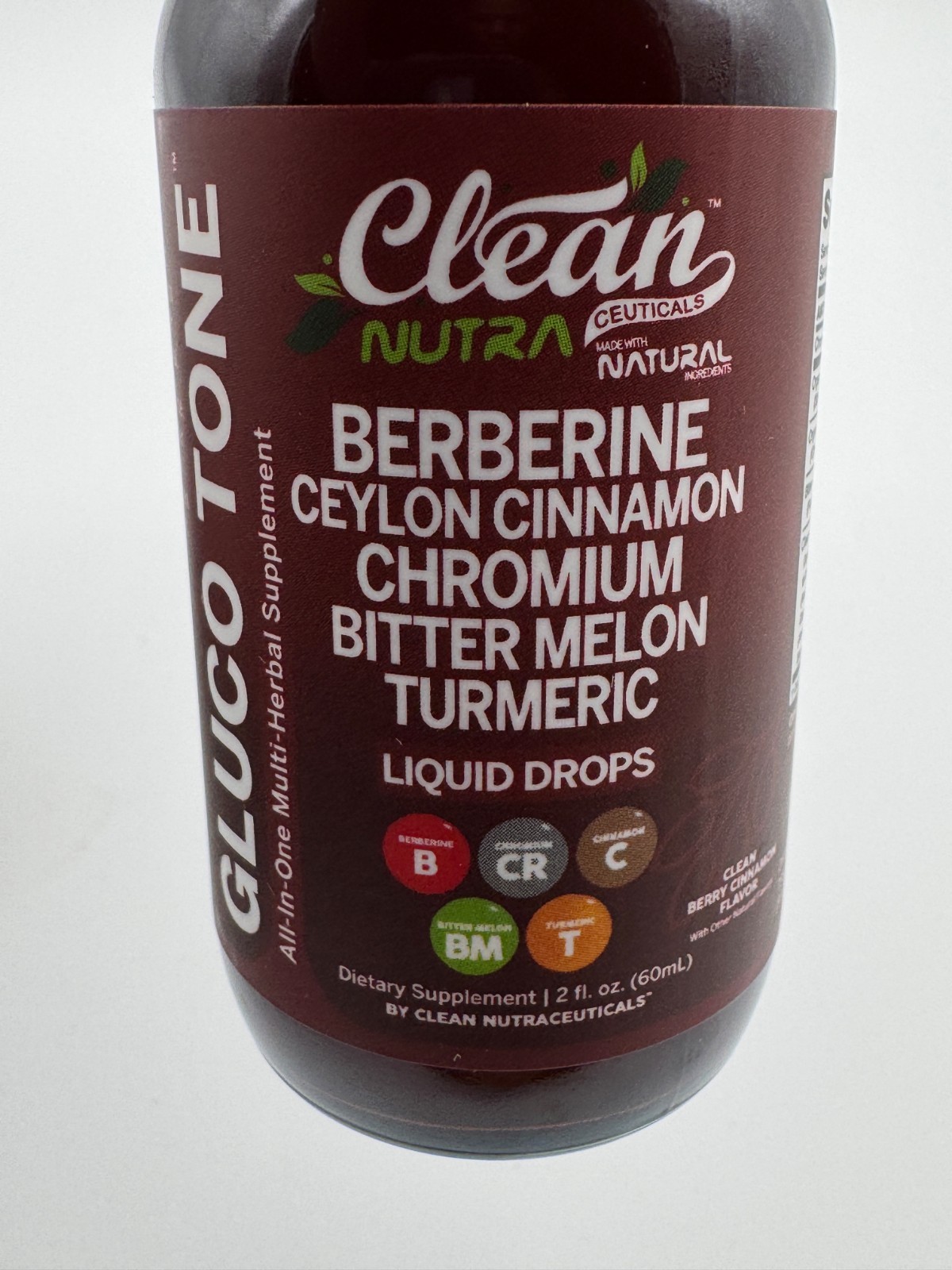 Clean Nutra Gluco Tone Berberine Ceylon Cinnamon Chromium Liquid Drops 2oz