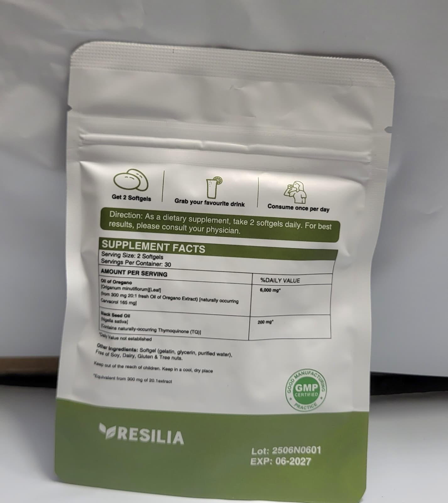 2 Sealed Resilia Oil Of Oregano 6,000 Mg, With Black Seed Oil, 60 Softgels Each