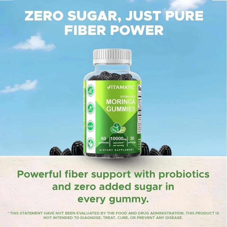 NEW Vitamatic Sugar Free Moringa Gummies – 10,000 mg 60 Count (Pack of 1)