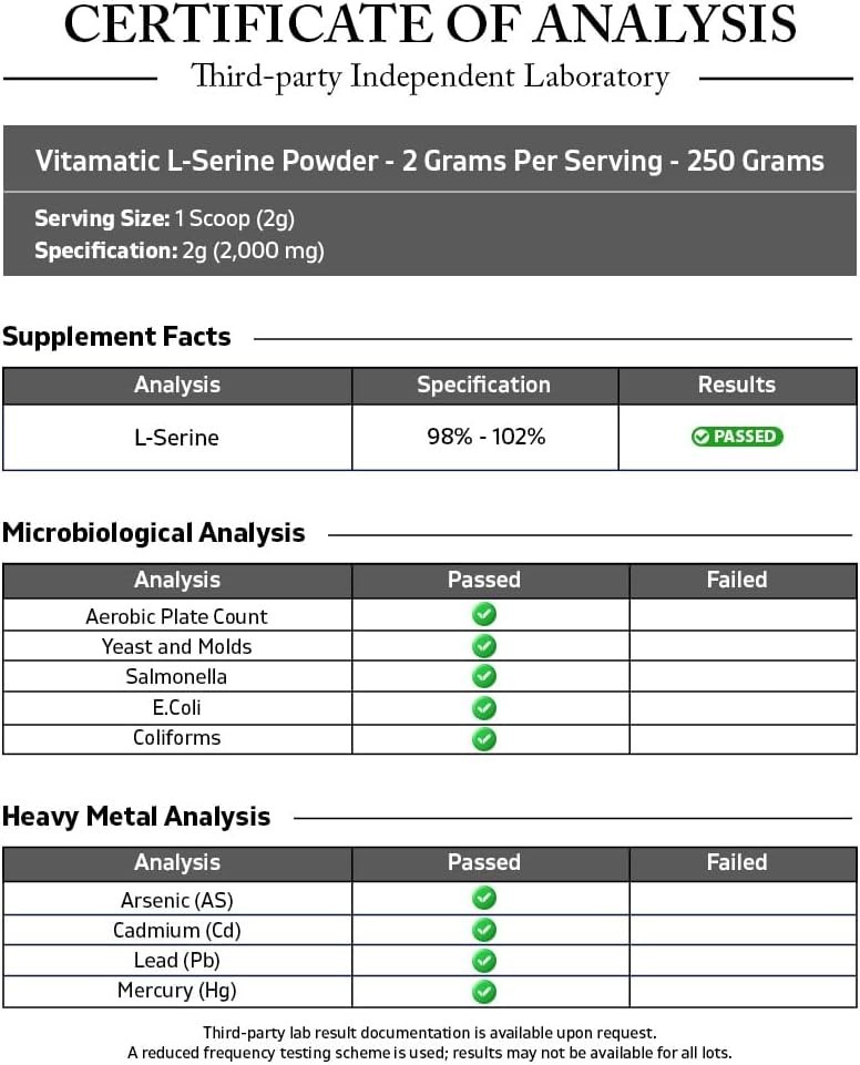 250g L-Serine Powder – 2000mg Servings for Immune Support & Energy Management