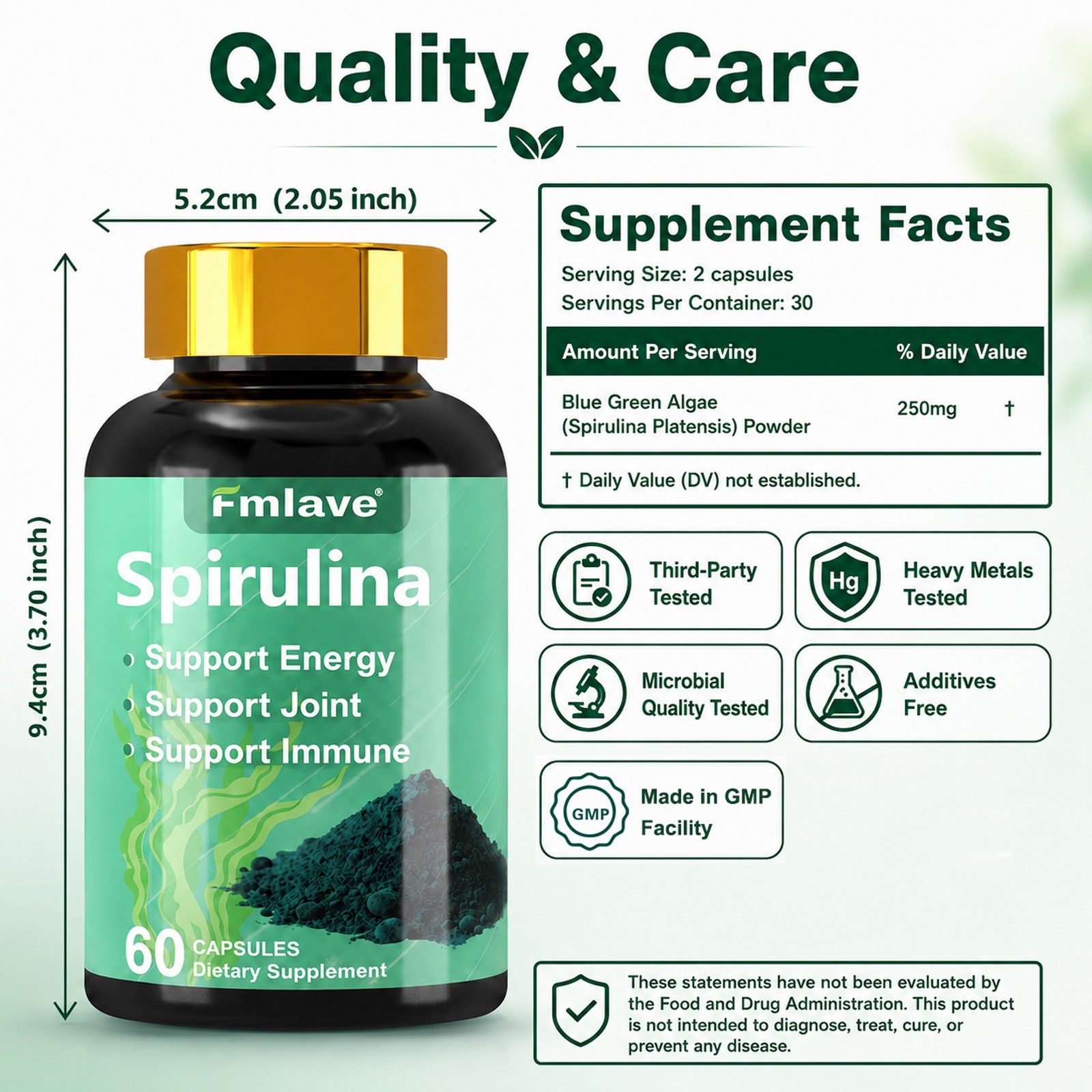 Spirulina 500mg Superfood Immune Support & Energy Booster 60-240 Caps Free Ship