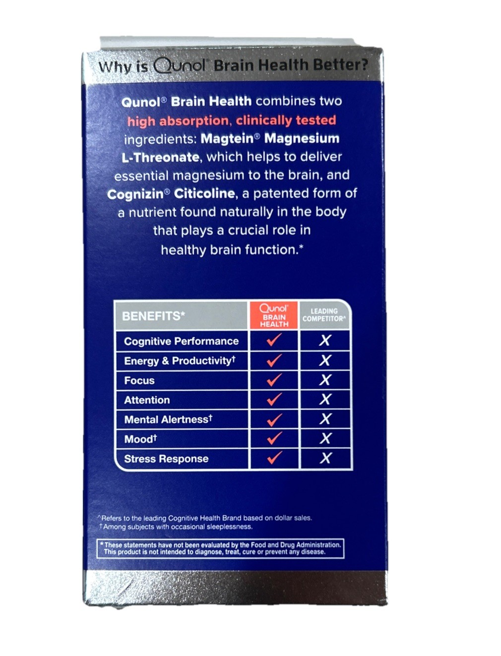Qunol Brain Health Focus + Tablet with 1000mg Magnesium 250mg Citicoline, 60ct