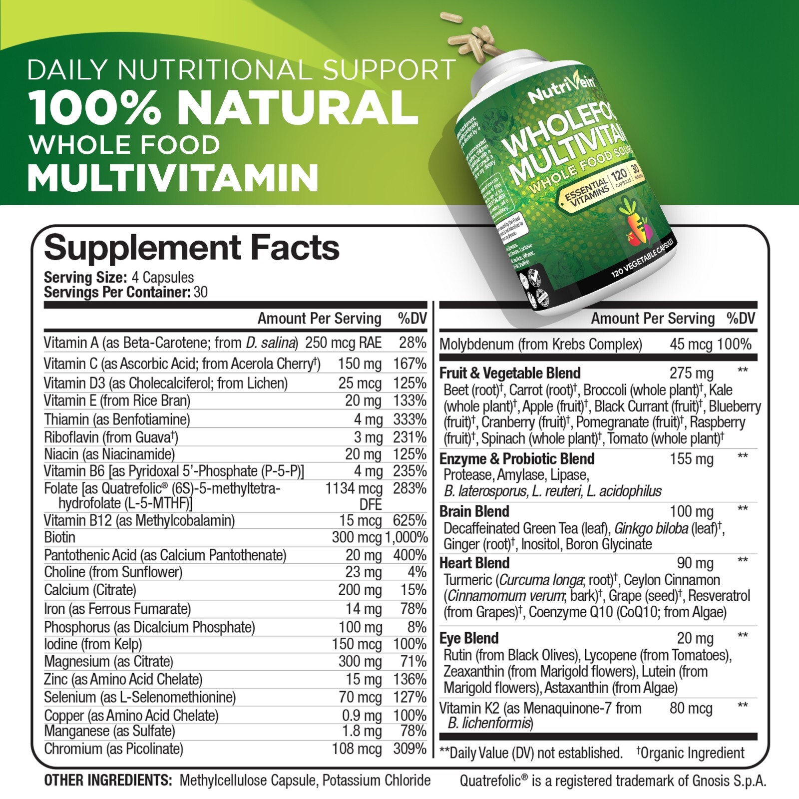 Nutrivein Whole Food Multivitamin – Complete Daily Vitamins For Men and Women