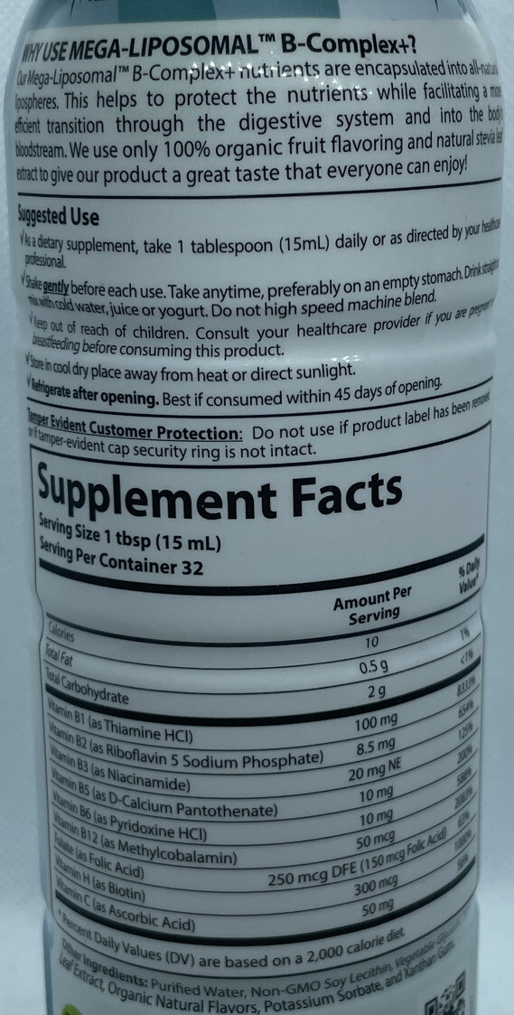 Aurora Nutrascience Mega-Liposomal B-Complex+ [Organic Fruit Flavor] 16 fl. oz.