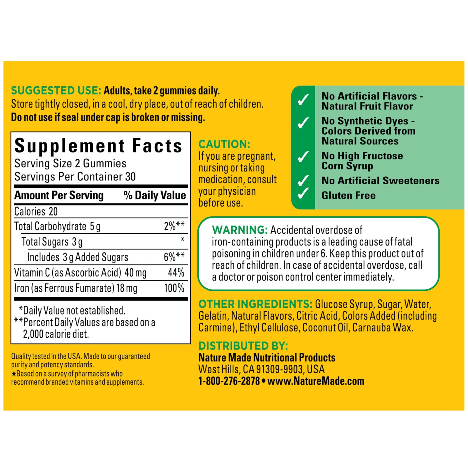 Iron 18 mg per Serving Gummies 60 Count (Pack of 1), Dark Red