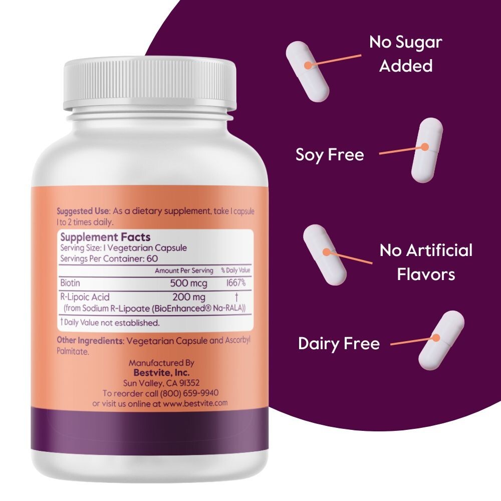 R-Lipoic Acid 200mg Stabilized with BioEnhanced NA-RALA (60 Vegetarian Capsules)