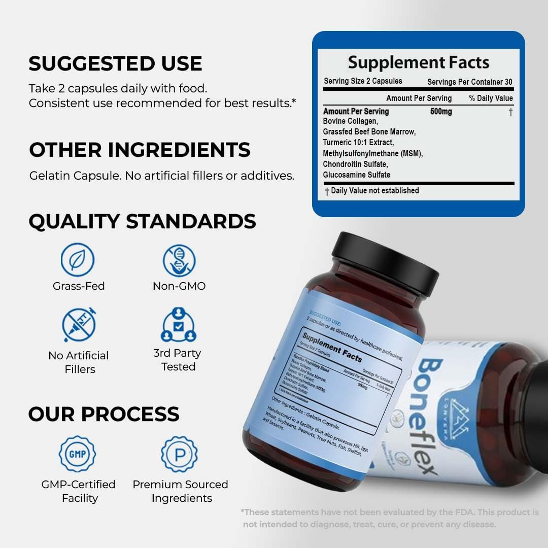 Boneflex Glucosamine Chondroitin MSM Turmeric Joint Support Supplement with Gras