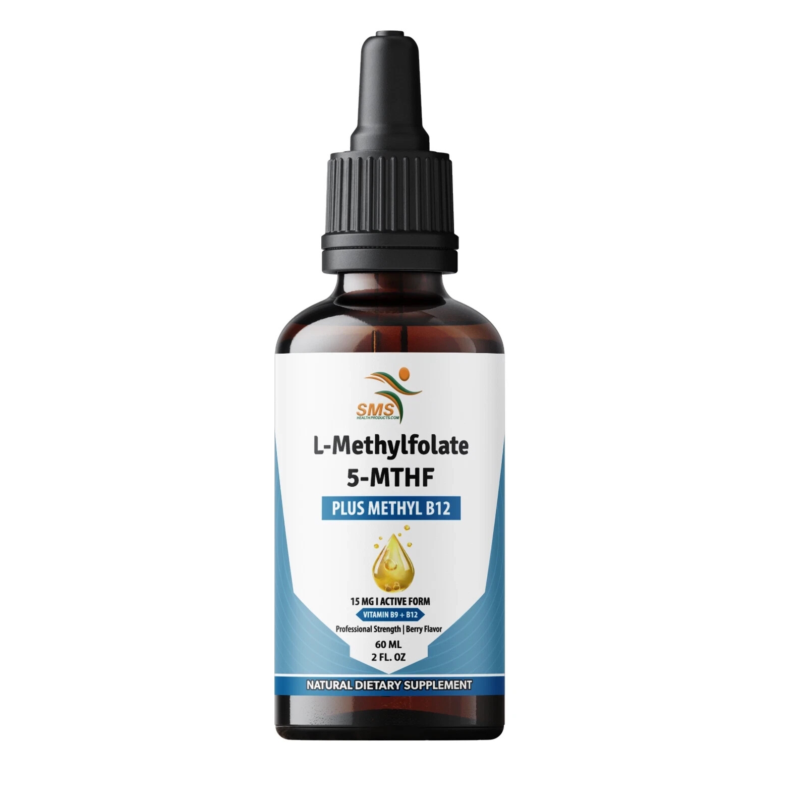 L-Methylfolate 15mg + Methyl B12 Cofactor | Organic Berry Flavor | 2 fl oz Drops
