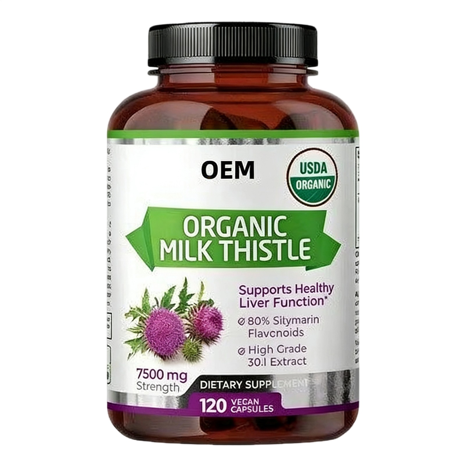 USDA Organic Milk Thistle 120 Vegan 7500mg Caps 80% Silymarin Liver Cleanse
