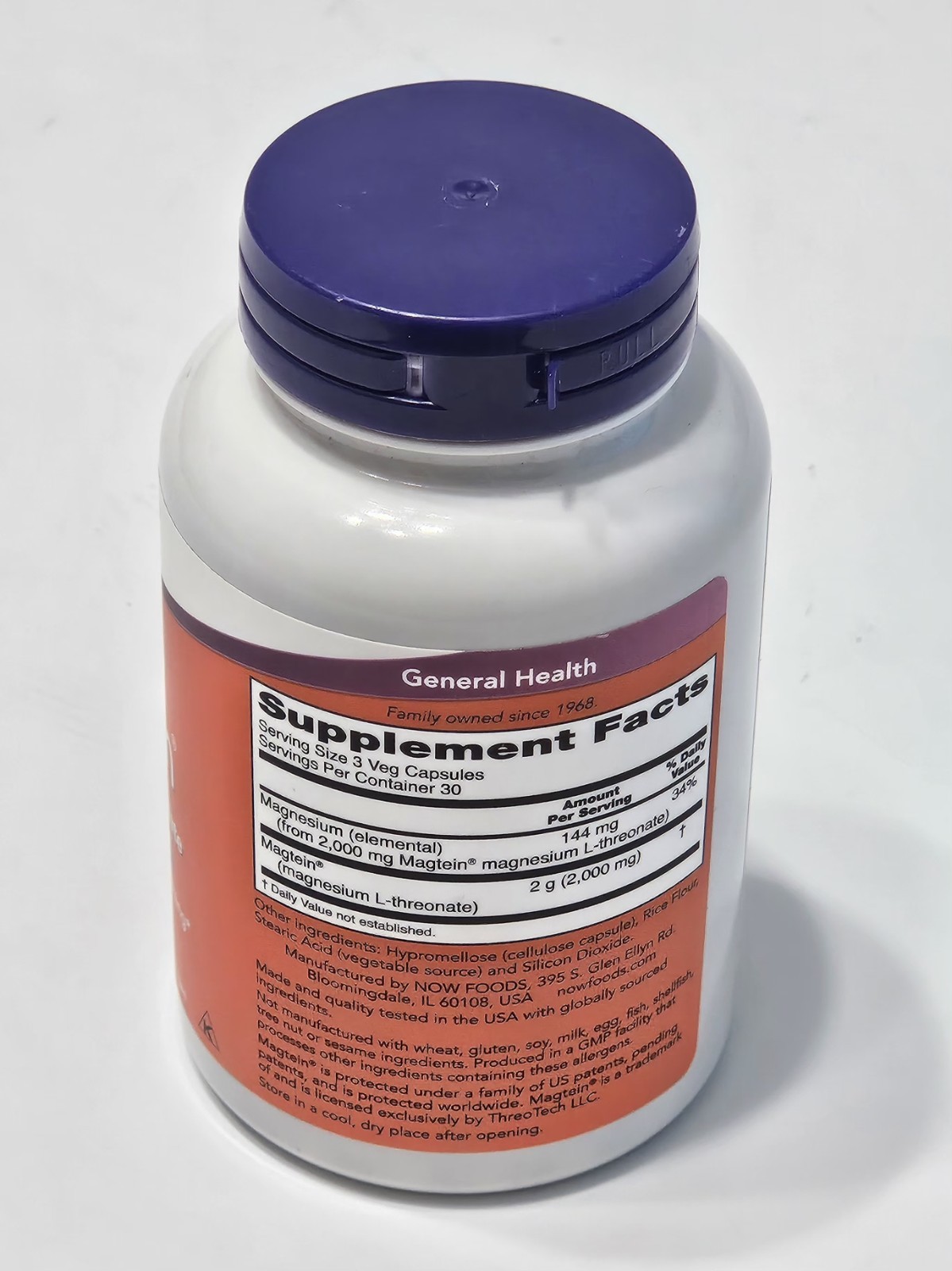 NOW Foods Magtein Magnesium L-Threonate 90 Capsules Exp 2029