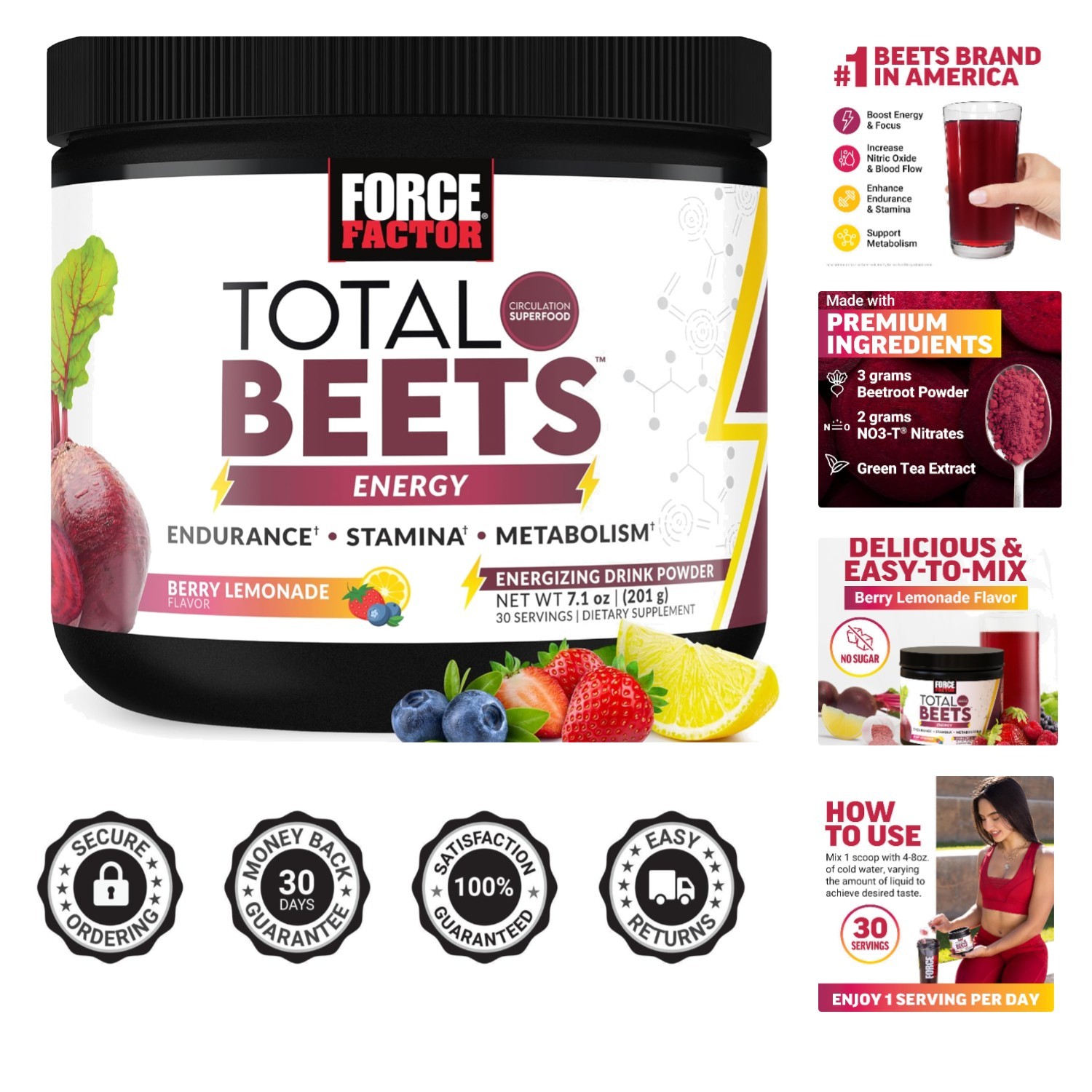 Nitric Oxide Boosting Beet Powder – Delicious Berry Lemonade Flavor, 30 Servings
