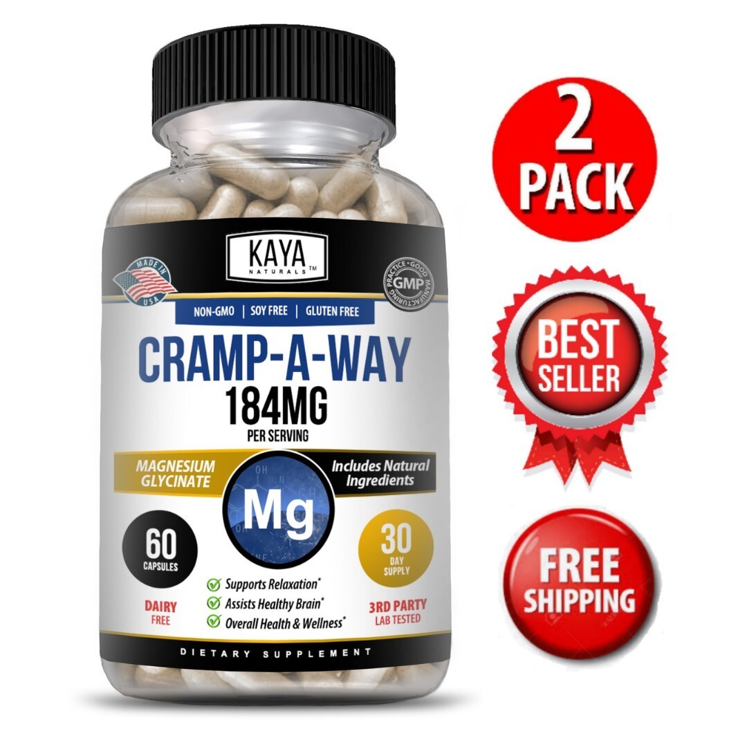 (2 Pack) Cramp-A-Way 60ct Magnesium Glycinate, Sleep Aid, Joint & Bone Support