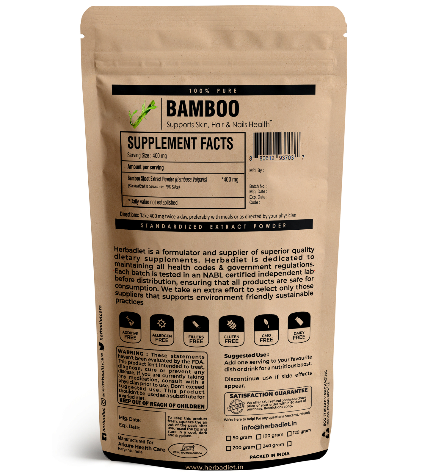 Bamboo Extract Powder – Natural Silica for Skin, Hair and Nails Health