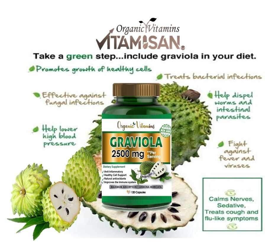 Pure 100% Organic Vitamins Vitamisan Soursop Leaf Total 2500 Mg Graviola
