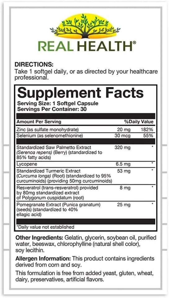 Prostate Health Supplement for Men Saw Palmetto Urinary Support 30 Count