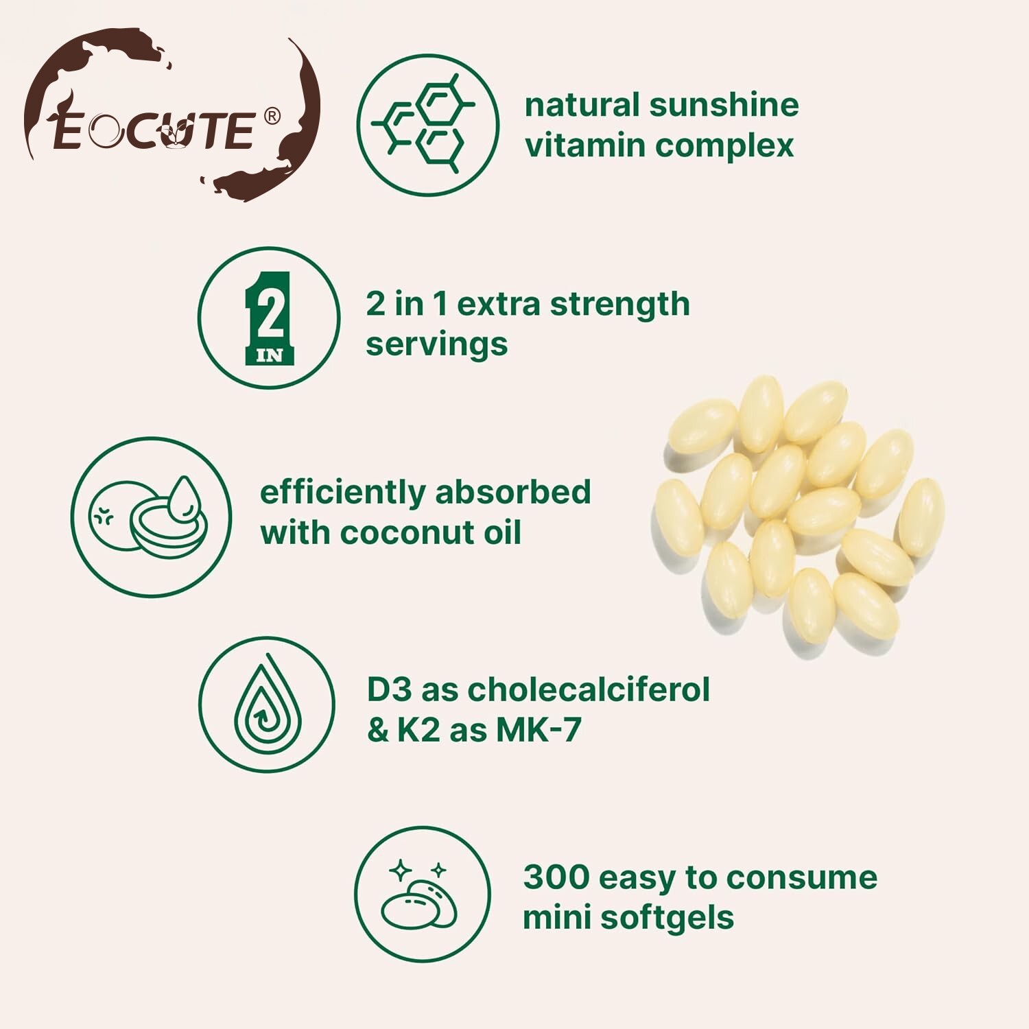 Vitamin D3 10000 iu Plus K2 (MK-7) 200 mcg, 180 primary coconut oil soft capsule
