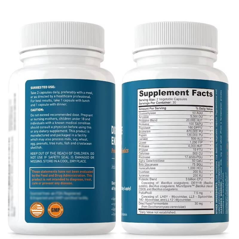 Digestive Enzymes Contains Probiotics, Prebiotics, Bromelain, Lipase