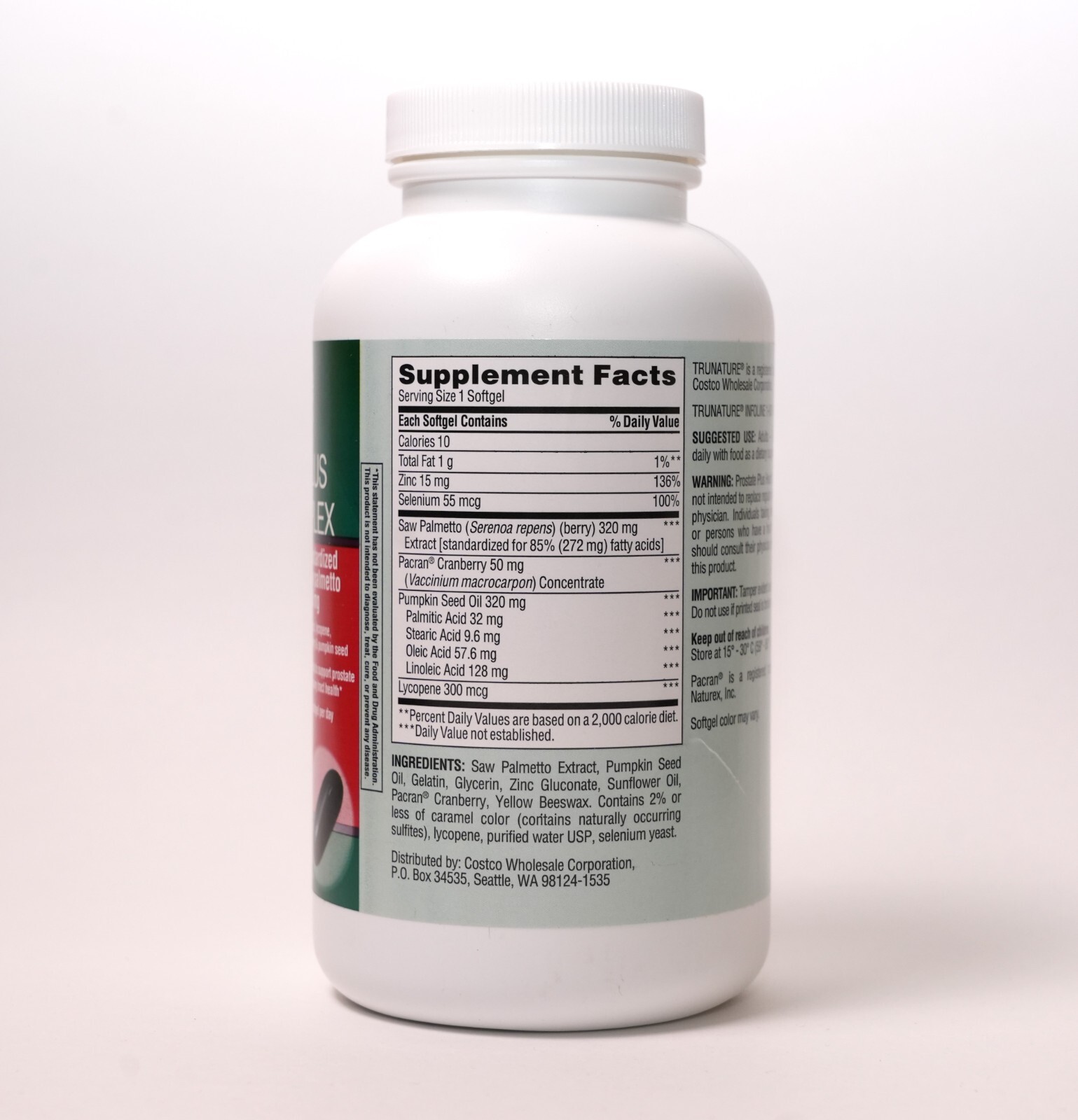 trunature Prostate Plus Health Complex, 250 Softgels with Saw Palmento Exp 07/25