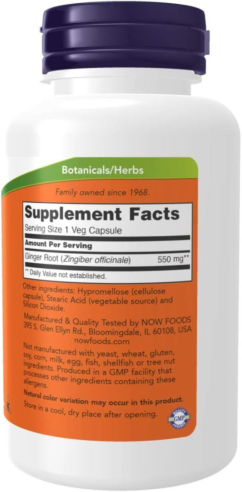 NOW Foods Ginger Root 550 Mg, Digestive Support, 100 Veg Capsules