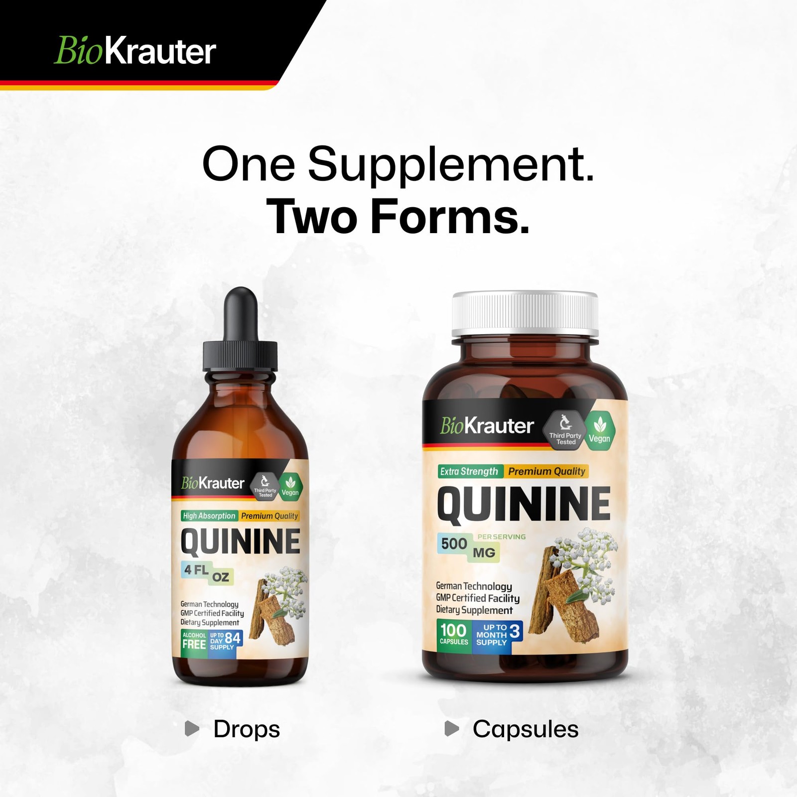 Bio Krauter Quinine For Leg Cramps Capsules 500 Mg – 100 Count – Cinchona Bark