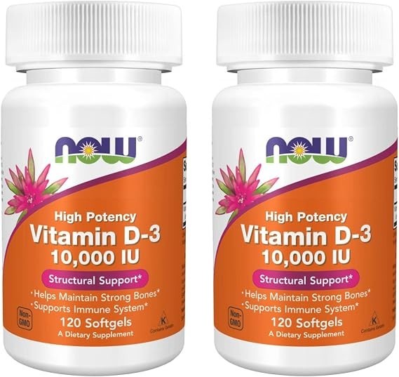 2 Pack NOW Foods High Potency Vitamin D-3, 10,000 IU, 120 Softgels