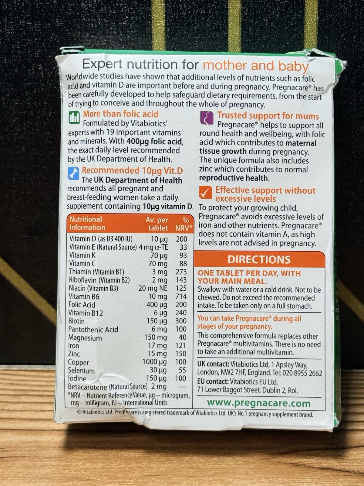 Vitabiotics Pregnacare original Tablets 30 Tablets Exp :02/2028 Fast Free Shippi