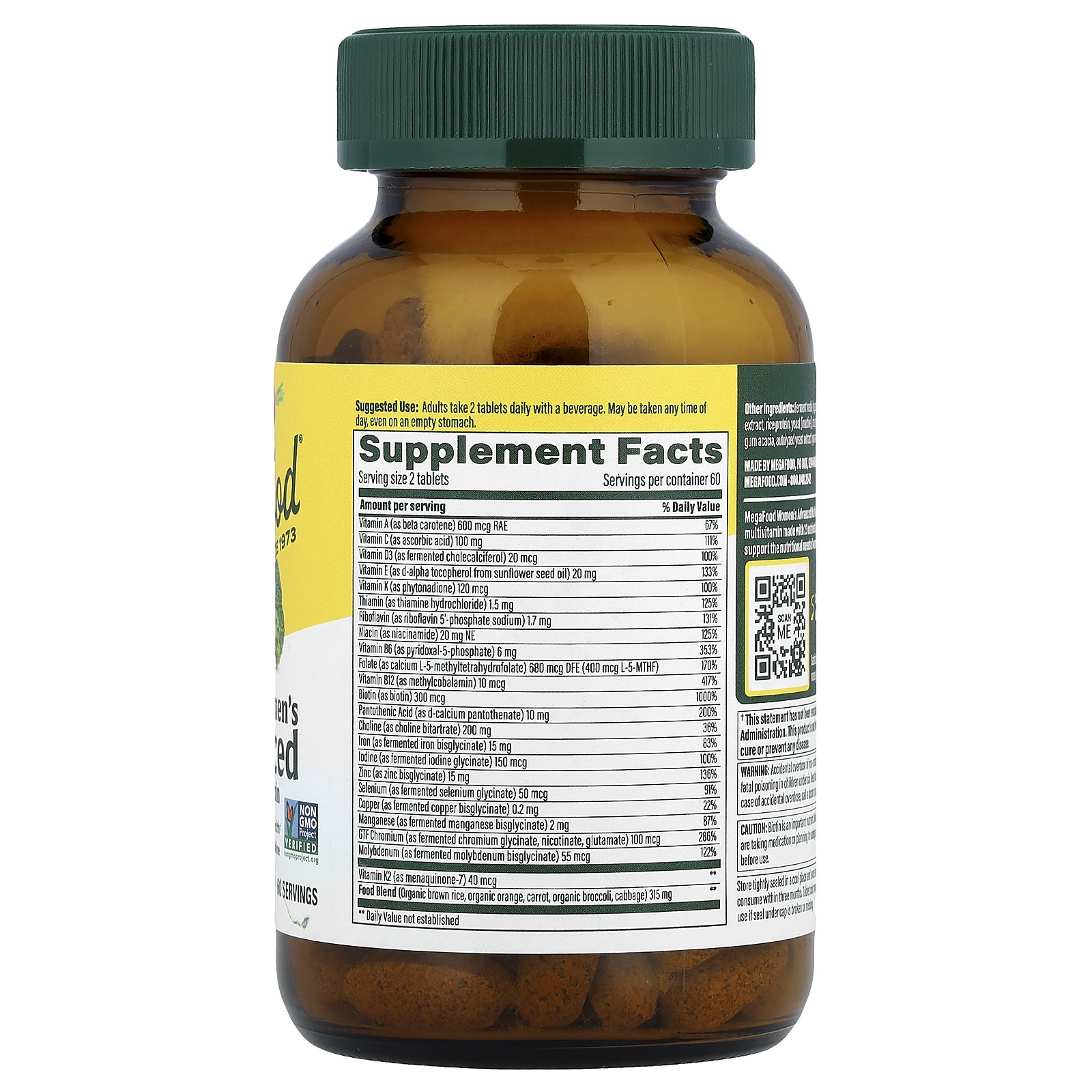 MegaFood Multi for Women 120 Tablets Dairy-Free, Gluten-Free, Kosher, NSF