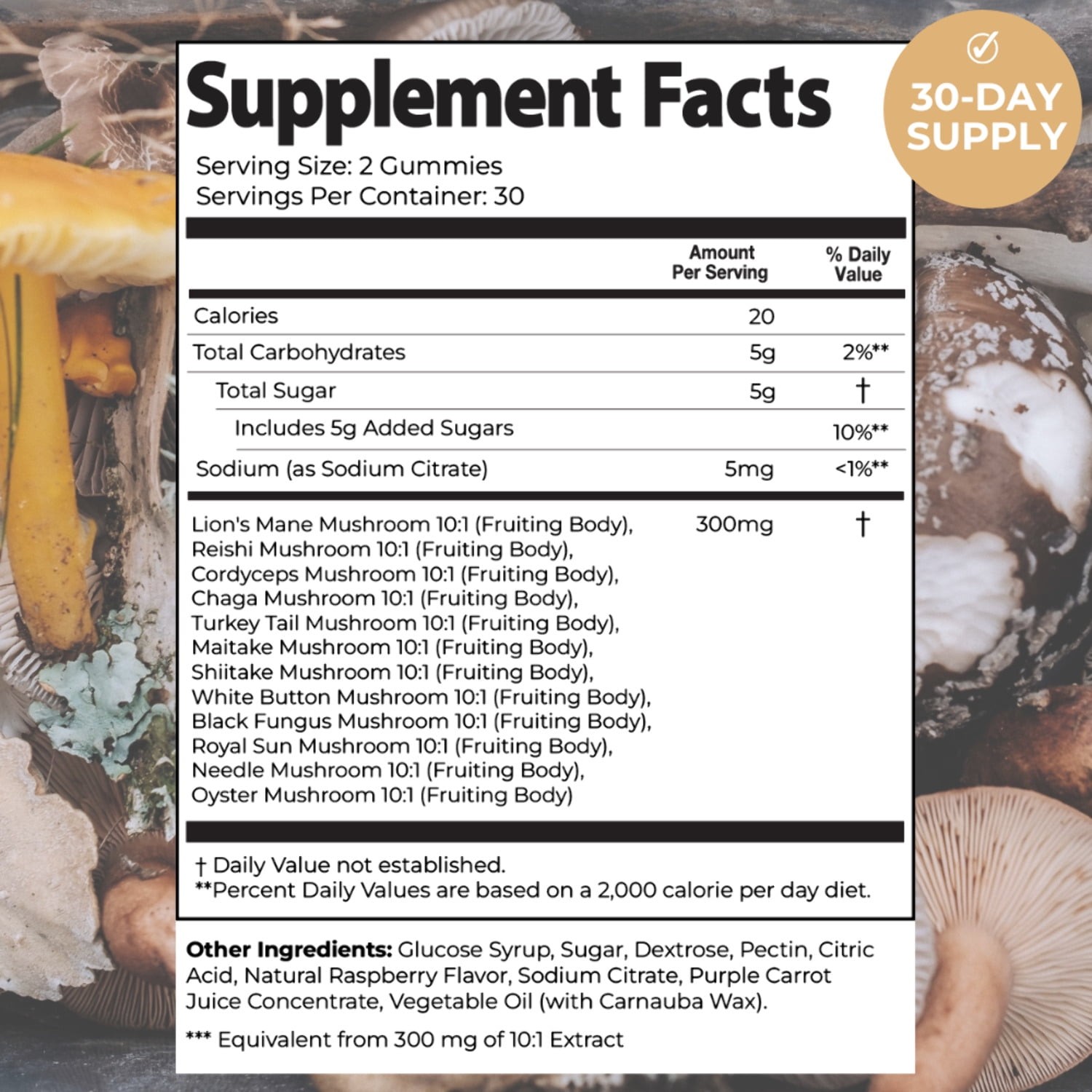 Auri Nutrition Super Mushroom Daily Gummies Wild Raspberry 60 ct. Immunity Focus