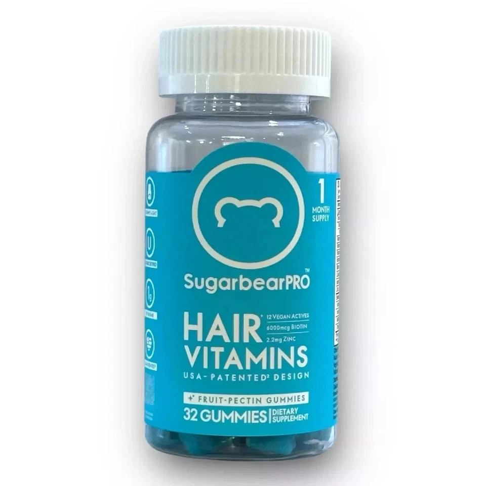 New Sugarbear Pro Hair Vitamins Vegan Gummies 32 ct. Kosher Gluten Free