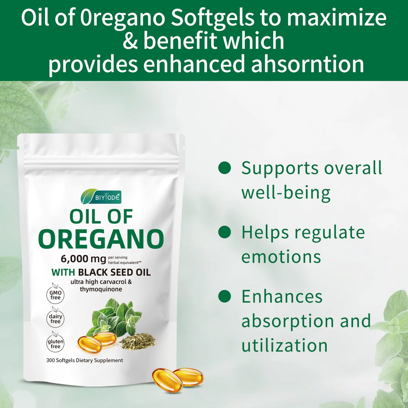 Oil of Oregano 6000 mg 300 Softgels Capsules Black Seed Oil Immune Antioxidant