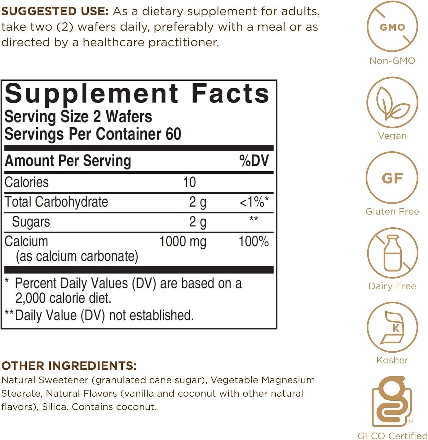 Non-GMO Chewable Calcium 500 mg – 120 Wafers, Ideal for Health Enthusiasts