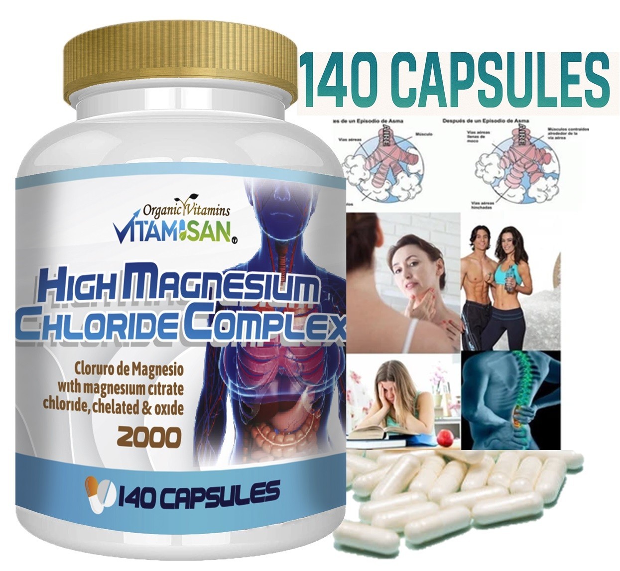 MAGNESIUM CHLORIDE MAXICLORURO CAPS 140 CAPSULES 2000mg CLORURO DE MAGNESIO