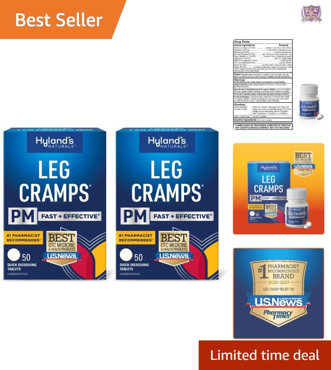 50 Count Pack of 2 Leg Cramps PM Tablets for Effective Nighttime Pain Relief