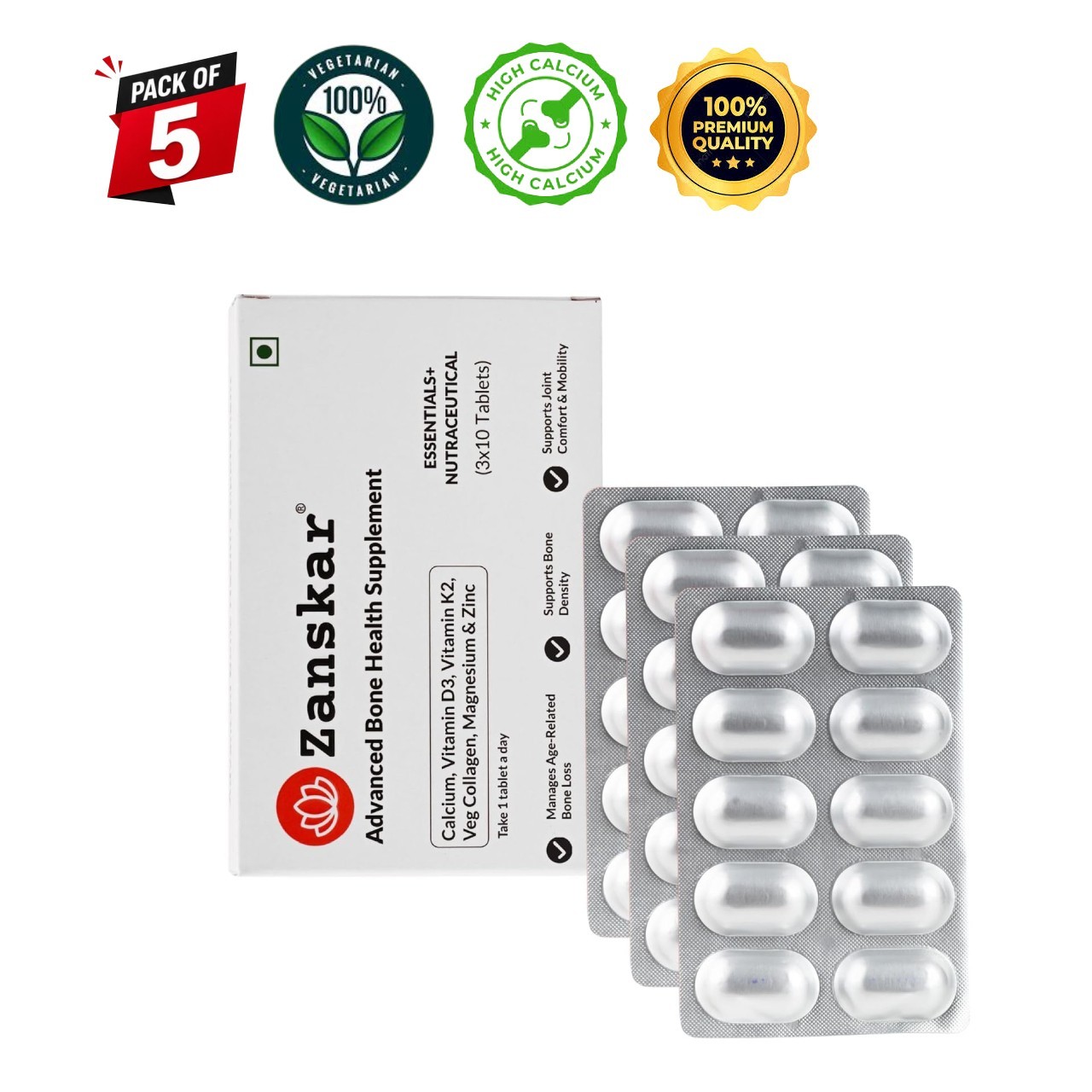 5 Pack Zans.kar Bone Health Tablets 150 Count