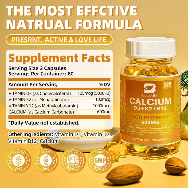 2X 120pcs Potency Calcium Vitamin D3 & K2-Bone Strength, Muscle & Nerve