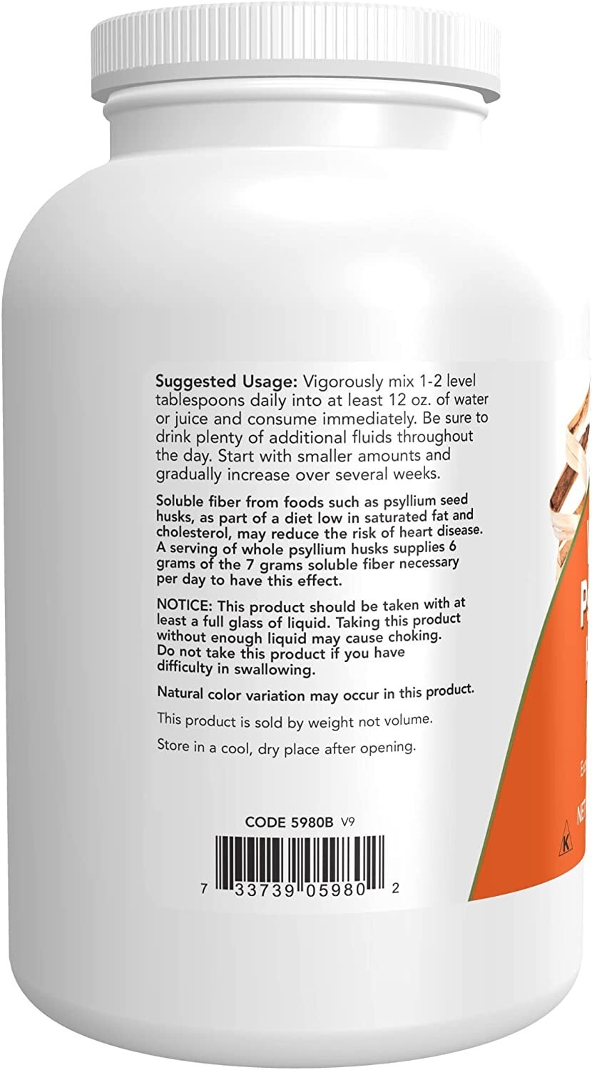 Now Foods Whole Psyllium Husk Husks Soluble Fiber, 12 oz,EXP 11/2026.