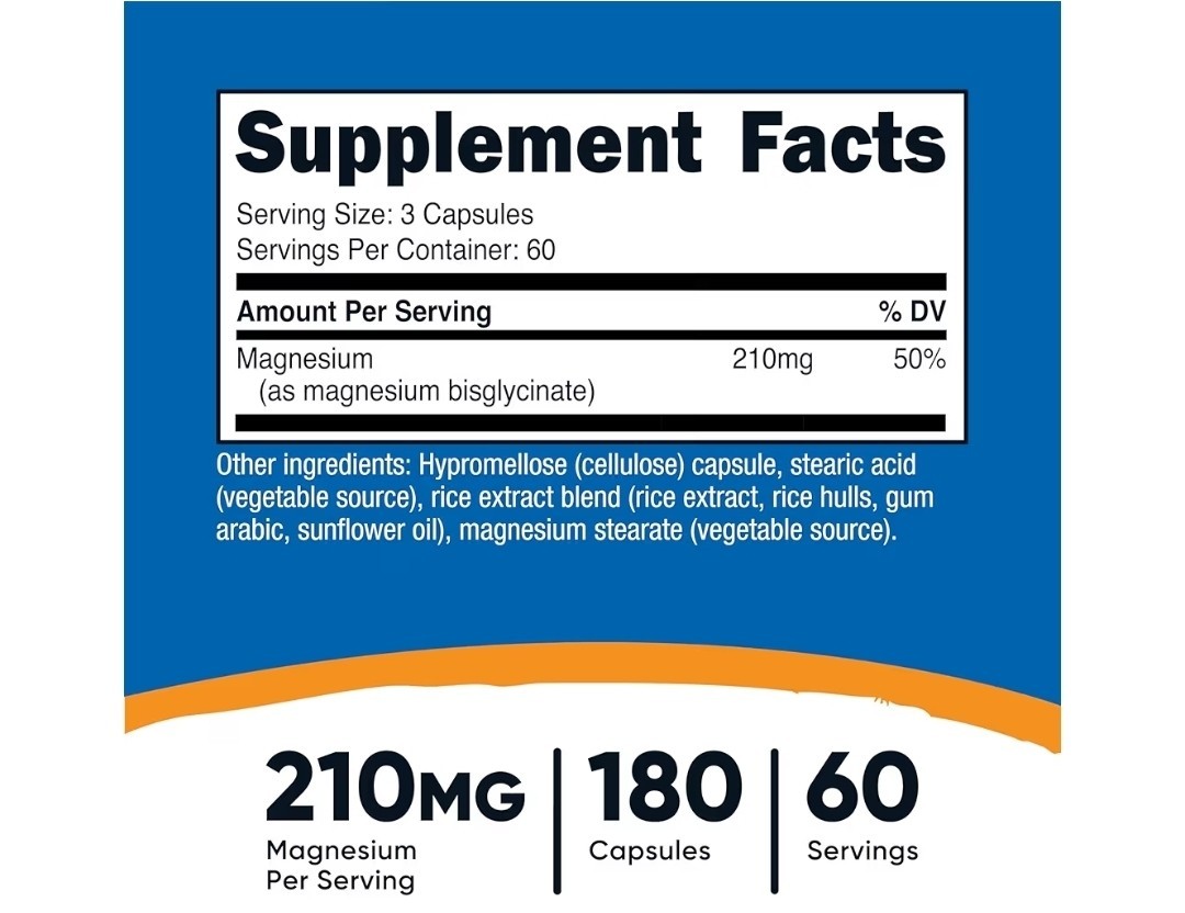 Nutricost Magnesium Glycinate (Bisglycinate) 210mg 180 Capsules Non-GMO