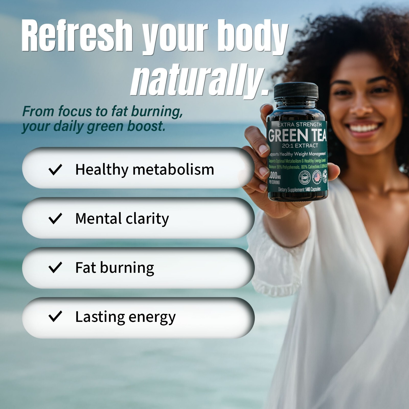 Extra Strength Green Tea 20:1 Extract, 6000 mg Strength, 140 Vegan Capsules