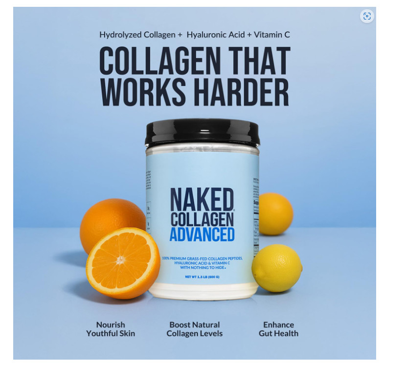 Naked Collagen Advanced 1.3lb Peptides Hyaluronic Acid Vitamin C Grass Fed Keto