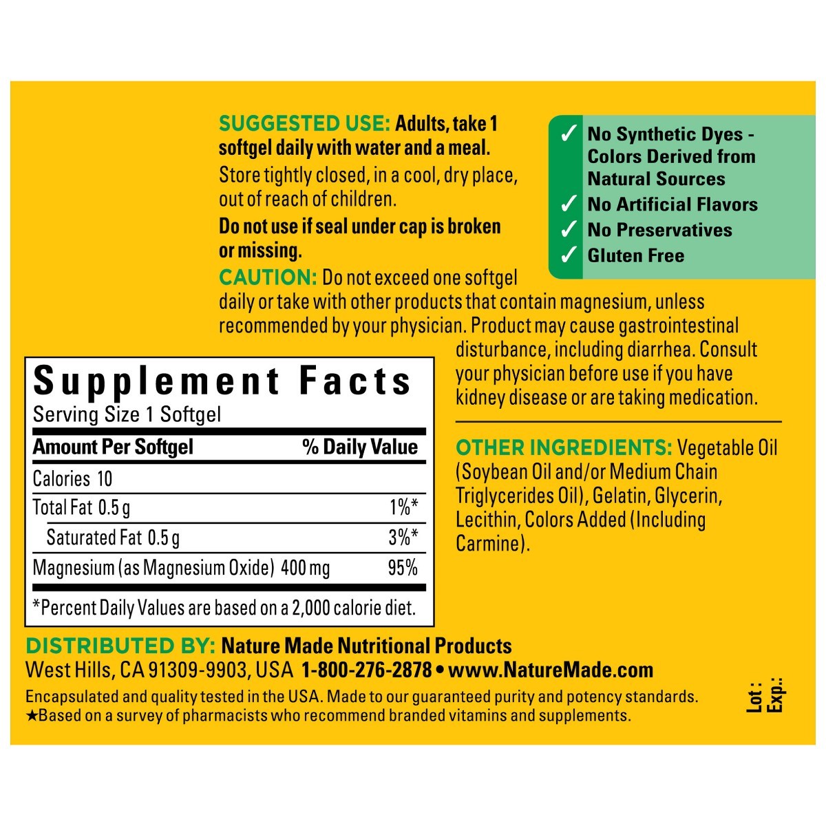 Nature Made Extra Strength Magnesium Oxide 400mg – 60ct